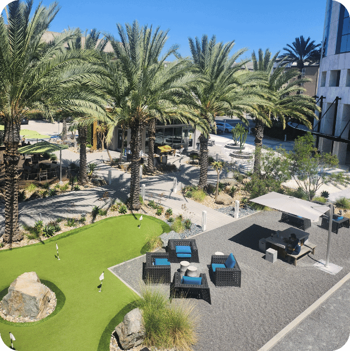 Top down shot of mini golf and moka cafe.